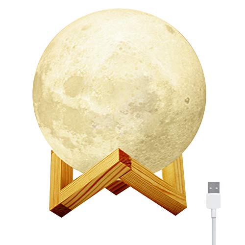 RBNANA Lámpara de luna, recargable por USB, impresión 3D, luz de luna, 7 colores, control táctil, luz nocturna para dormitorio con soporte para decoración del hogar y regalos Cover