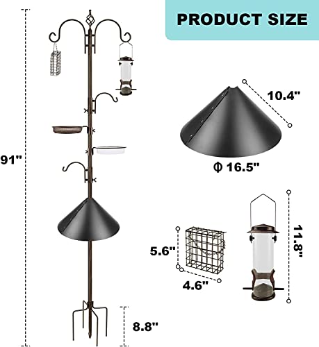 Bird Feeding Station Kit with Squirrel Baffle and Suet Cage Wild Bird Feeder Kit with Mesh Tray, Fruit Hook, and Double W Hook for Attracting Wild Birds