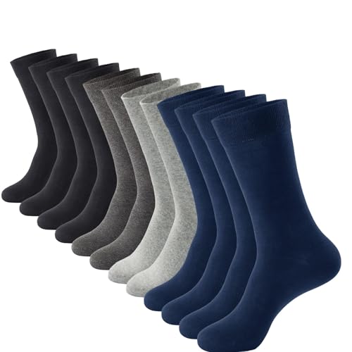 J-BOX Men's Cotton Crew Socks-Wicking Black Dress Socks, Anti-Odor&Breathable for Business/Casual, Size 9-15