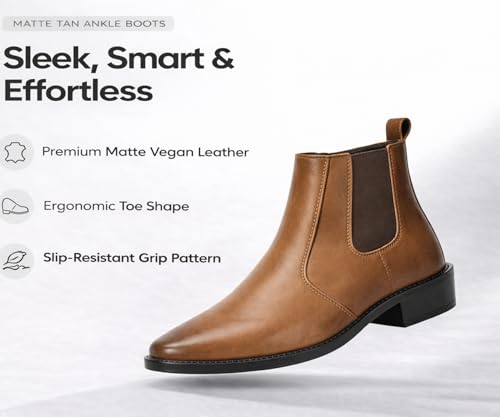 Image of Kraasa Men's Synthetic Leather Chelsea Boots - Slip-On Ankle Boots with Elastic Side Panels & Low Heel, Formal Casual Wear