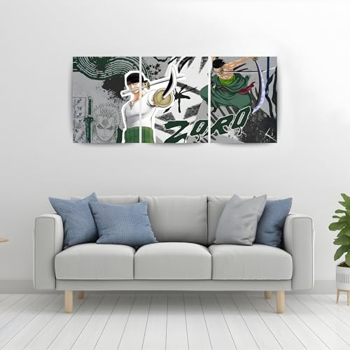 Image of ADRAIL STORE One Piece Anime Manga Poster, Zoro Character Design Wall Poster 3 Panal - A4 Size, 300 GSM, Wall Decor Posters Wall Art For Bedroom, Living room, Office, Dining Room,No Frame (Zoro-3)