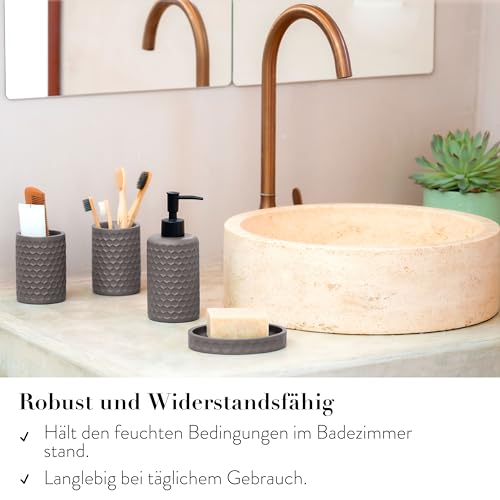 ZCCZ Badezimmer Set – 5 Teile – Badezimmer Organizer mit Toilettenbürste, Zahnbürstenhalter, Seifenspender, Seifenschale – Edle Badezimmer Deko, geometrisches Hexagon-Muster, Bronze