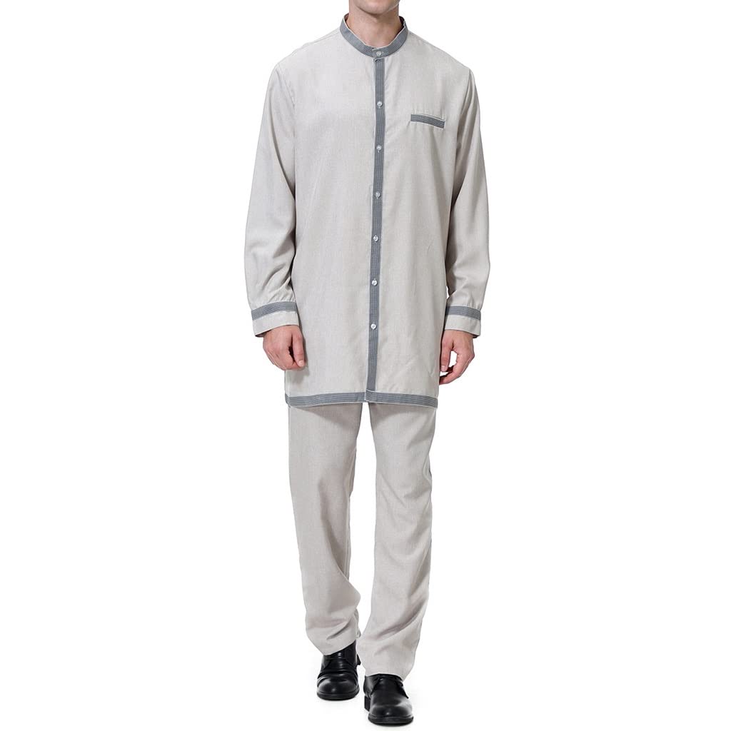 Albornoz Islámica Camisa Pantalón Hombre Conjunto Ropa Musulmana Manga Larga 6