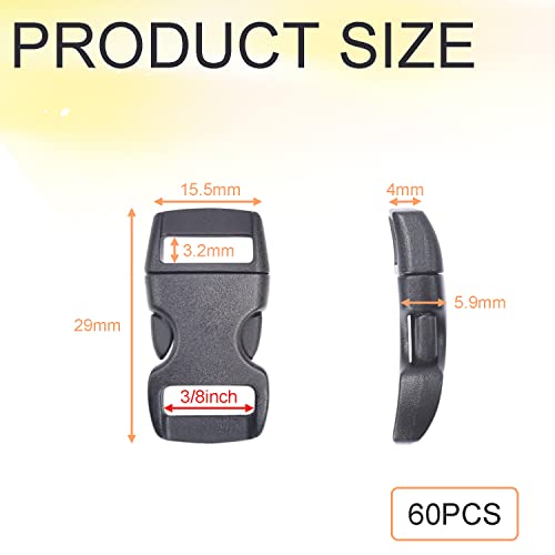 60 Pack 3/8 Inch Curved Contoured Paracord Bracelet Buckles - Quick Side Release Clips for Parachute 550 Cord Bracelets & Dog Collar Accessories