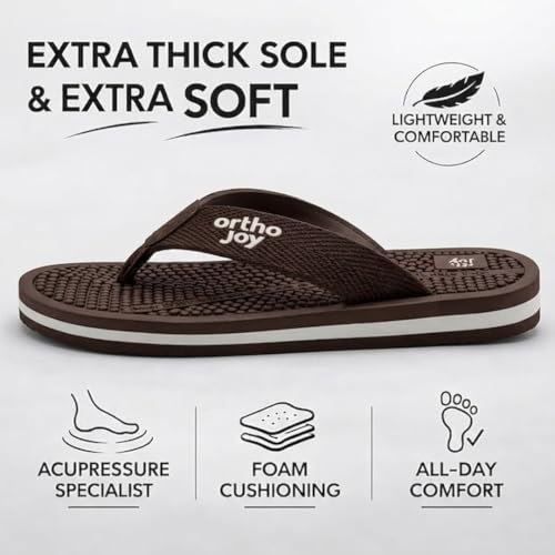 Image of ORTHO JOY Orthopedic Comfort Flip Flops for Men - Acupressure Massage Sole, Anti-Slip Lightweight Slippers