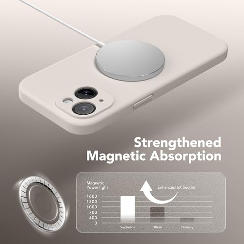 Image of Magnetic for iPhone 14 Case, Compatible with MagSafe, [Full Camera Protection][Screen Protector] Silicone Shockproof Protective Phone Case for iPhone 14 6.1 inch, Stone