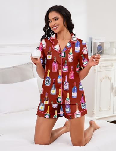 Image of SHESHOW Satin Pajamas for Women Set Preppy Animals Pjs Short Sleeve Shorts 2 Piece Loungewear Sets XS-XXL