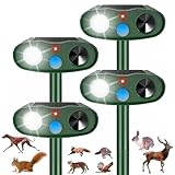 2026 Sonic Fortress Pro Deer Repellent Solar Ultrasonic Animal Repeller Outdoor IP65 Cat Deterrent with Motion Sensor Flash Light to Keep Away Raccoon Squirrel Rabbit Dog Skunk for Garden Yard(4Pack)