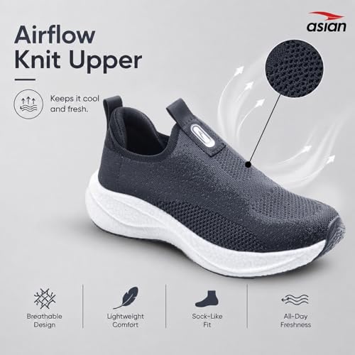 Image of ASIAN HypercushionWalk-W-01 Women's Ortho Walking Shoes | Stylish Slip-On Knit Shoes with E-TPU Energy Return Sole, Ortho Relief Memory Foam, Arch Support & Traction Grip for Smooth Daily Walking