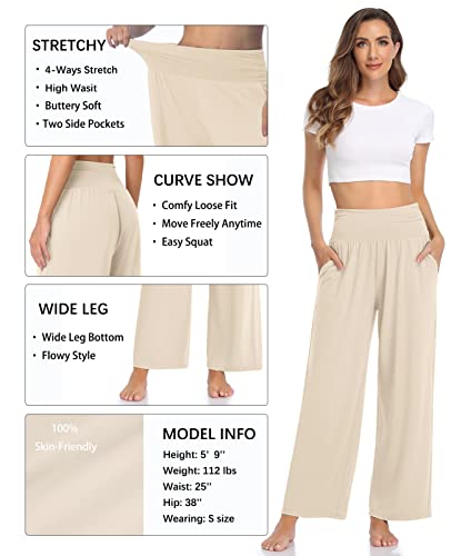 Image of TARSE Womens Wide Leg Pants Casual Loose Yoga Sweatpants Comfy Lounge Pajama Flowy Pants Pockets