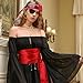 Amlisia Pirate Costume Accessories for Women, Womens Captain Pirate Accessories with Bandana Head Scarf Sash Necklace (6PCS) (Red)