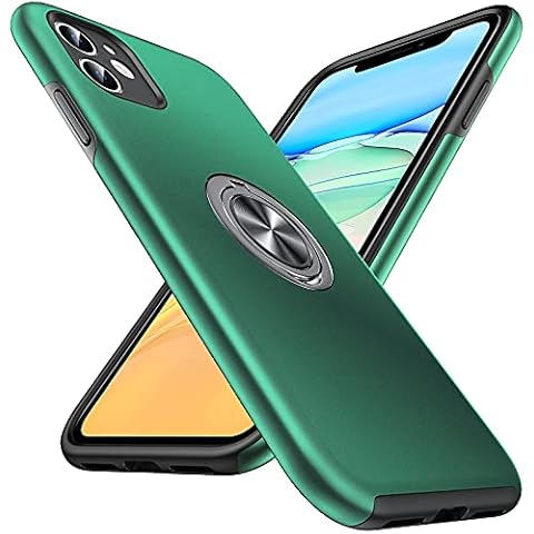 Anqrp Hidden Series Case for iPhone 11, [Embedded Kickstand] [Military Shockproof] Case with Rotatable Ring Stand Metal Plate Multi-Layer Protective Cover for iPhone 11 (6.1"), Dark Green Cover