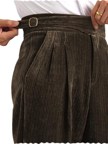 Mens Corduroy Pants Vintage Pleated Pant Work Casual Slacks Gurkha Naples Pants