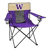 Logo Brands NCAA Washington Huskies Elite Portable Chair - Premium Outdoor Chair with Cup Holder, Powder-Coated Steel Frame, Lightweight and Portable for Tailgating,and Sporting Events