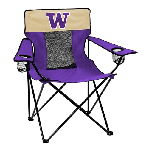 Logo Brands NCAA Washington Huskies Elite Portable Chair - Premium Outdoor Chair with Cup Holder, Powder-Coated Steel Frame, Lightweight and Portable for Tailgating,and Sporting Events