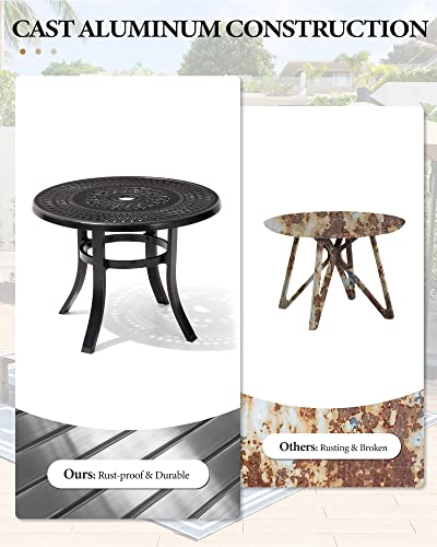 Crestlive Products Cast Aluminum Patio Side Table Outdoor Round Anti-Rust Small Table With Umbrella Hole, Coffee Bistro Table, Market Umbrella Table, 24’’Diameter, Black With Bronze Spot #TOP3