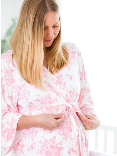 RuffleButts Pink Butterfly Garden Toile Women's Maternity Robe - One Size4