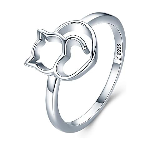 WOSTU 925 Sterling Silver Cat Rings Women Silver Rings Kitty Rings for Women Valentine’s Day Birthday Gifts for her Size 9(Different Size) Cover