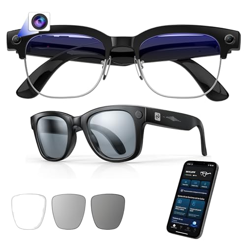 smartia – Gafas Inteligentes con cámara, App incluida en español, Gafas Bluetooth Sonido Hi Fi, IA GPT 5 integrada por Voz, Smart Glasses fotocromáticas y Traducción Simultánea, Cámara de 33 MP 4K