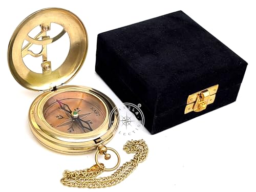 Reloj de sol con brújula abierta de latón pulido estilo vintage 5