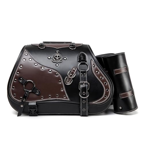 Avejjbaey General - Set di borse da sella per moto, tasche laterali impermeabili in pelle PU, con porta bevande, elegante borsa