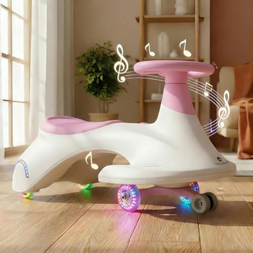 Image of StarAndDaisy Kids Swing car /Ride on Push /Swing Car with Music, Light & 360 Steering - Safe, Fun Magic, and Durable /Toddlers & Children for Wiggle Car -Pink