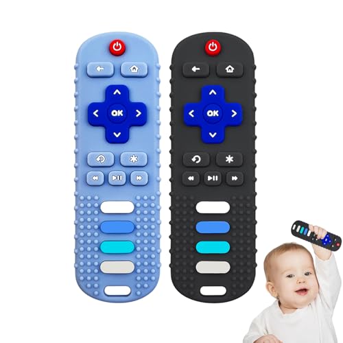 YAPROM 2Pcs Silicone Teething Toys, TV Remote Teether Toys for Baby Remote Teething Toys, Silicone Toy Remote for Infant&amp;Toddler Boys Girls BPA Free/Refrigerator Safe