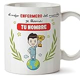 Volumen: 350 ml. MUGFFINS Enfermero Tazas Originales Personalizadas con tu Nombre de café y Desayuno para Regalar - Esta Taza Pertenece al Mejor enfermero del Universo - Cerámica 350 ml - Enfermería Personalizable