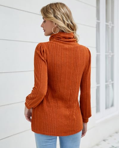 Bulotus Cowl Neck Sweaters for Women, Ladies Fall Sweater Dressy Casual Turtle Neck Tunic Sweater to Wear with Leggings Lightweight Fall Clothes Women Fashion 2024 Winter Tunic Tops, Burnt Orange, XL