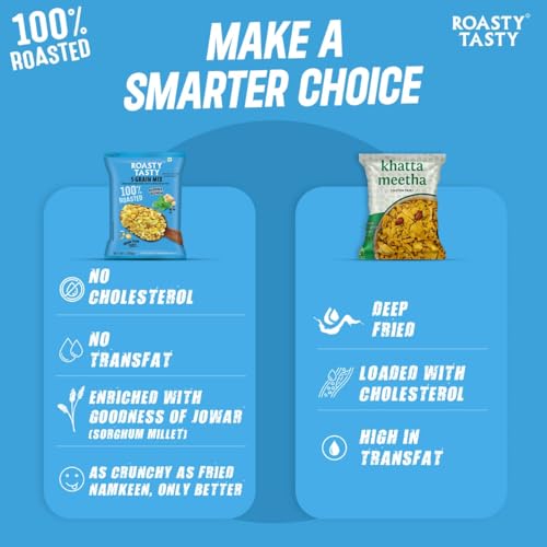 Image of Roasty Tasty 5 Grain Mix Multigrain Mixture Roasted Snack 340g | Healthy Snack | Palm Oil Free Namkeen | Ideal Millet Namkeen for Kids & Adults | Low Calorie Snacks - Roasted Namkeen - No Cholesterol, No Transfat Diet Mixture | Roasted Namkeen| Made with Bajra Puffs & Jowar Flakes