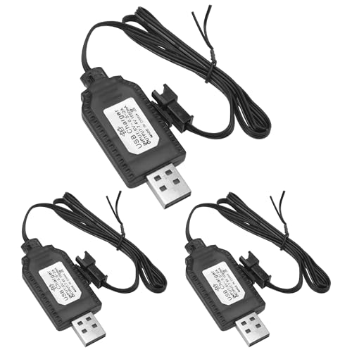 3Pcs ShareGoo USB Power Charger Cable 7.4V 1000mA Output w/SM-2P SM-3P SM-4P Plugs for RC Car Excavator Boat Tank Ni-Cd Ni-Mh Battery Pack (SM-3P)