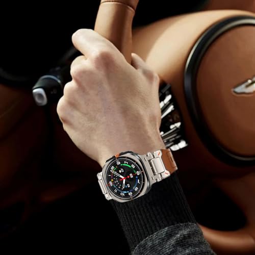 WINGLE Leather Band for Samsung Galaxy Watch Ultra Bands 47mm 2025/2024 Men Wide Rugged Top Grain Genuine Leather Strap with Metal Connector Armor Classy Casual Business Galaxy Watch Ultra Band, Brown