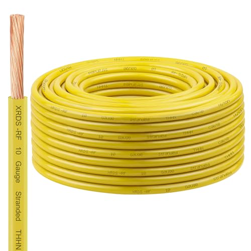Image of XRDS -RF 10 AWG Stranded THHN Wire - Yellow, 100FT - Oxygen-Free Copper Electrical Wire with Nylon Jacket - Building Wire for Conduit, Industrial, Commercial, and Residential Use