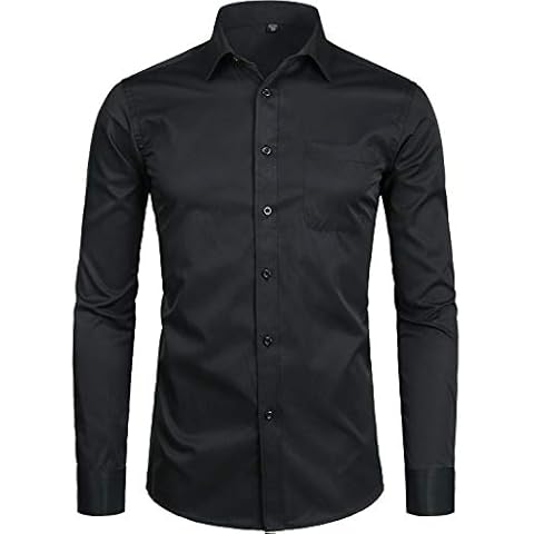 ZEROYAA Men's Long Sleeve Dress Shirt Solid Slim Fit Casual Business Formal Button Up Shirts with Pocket ZSSCL01 Black X-Large Cover