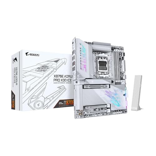 Image of GIGABYTE X870E AORUS PRO X3D ICE AMD AM5 LGA 1718 ATX Motherboard, Supports AMD Ryzen 9000 /8000 /7000 Series Processors, DDR5, 18+2+2 Power Phase, 4X M.2, PCIe 5.0, SWIFI, 5GbE, 5-Year Warranty