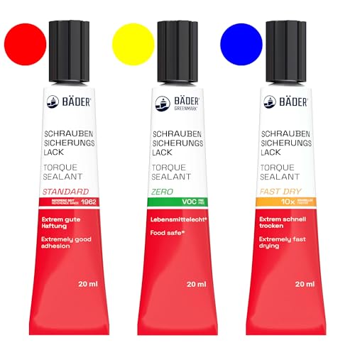 3er-Bundle ORIGINAL Schraubensicherungslack STANDARD + ZERO + FAST DRY von BÄDER LACKE. Die Referenz 1962 - Hilfsmittel zum Sichern, Signieren, Plombieren, Versiegeln, sowie zum Manipulationsnachweis