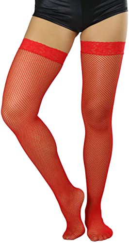 Image of ToBeInStyle Women's Fine Classic Fishnet Thigh High Stretch Nylon Novelty Stockings