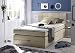 Produktbild deine-tante-emma 56-B76-719 New Bedford Beige Braun Stoff 120 x 200 cm Boxspringbett Bettgestell Jugendbett Gästebett inkl. Klappfunktion Bettkasten