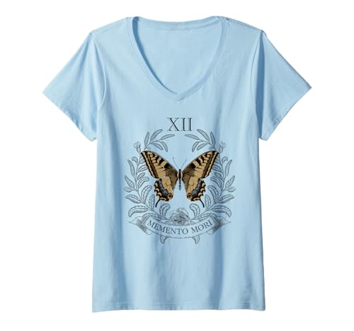 Mujer Mariposa Gótica Frase Latina Memento Mori Camiseta Cuello V