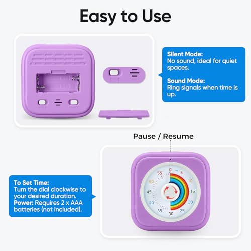 Image of Rainbow Visual Timer for Kids with 60 Minute Silent Mode | Countdown Clock with Color Disk, Time Management Tool for ADHD, Classroom, Kitchen, Office, Study, Pomodoro