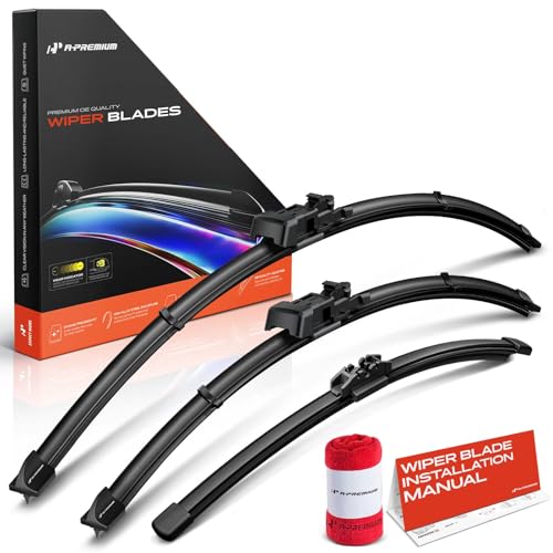 A-Premium Windshield Wiper Blades with Wear Indicator & Towel - Compatible with Ford EcoSport 2018-2021 - Front Rear Wipers Blade Set for 26"/24"/11", TLP/FR_DH Arm Connector, Pack of 3