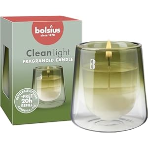 Bolsius – CleanLight Starter Kit – Houder en vulling met Gardenia & Fig – Groen – Perfect laag voor maximaal 20 uur – Gemaakt van natuurlijke, veganistische was – Bevat geen palmolie – Minder afval