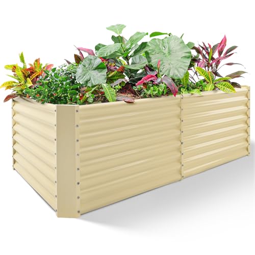 Image of Land Guard 8x4x2ft Galvanized Raised Garden Bed, Planter Boxes Outdoor, Raised Garden Beds Outdoor for Vegetables, Flowers, Herbs, 479 Gallons, Cream Yellow