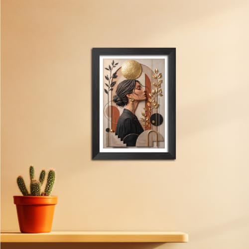 Image of TenorArts Lady Boho Art 3D Clay Textured Digital Art Print Photo Frame, Modern Art Painting For Bedroom Living Room Home and Cafe Decor | Minimal Drawing Black Framed Posters for Decoration (9x12 inches) [CL-A07]