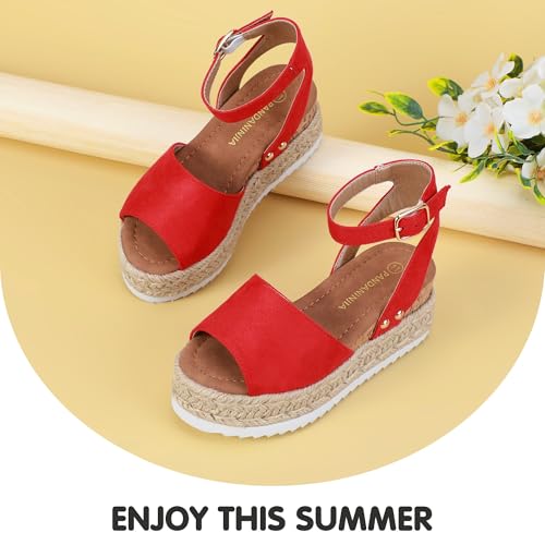 Image of PANDANINJIA Girls Sandals Wedge Platform Espadrille Open Toe Summer Little Big Kid Flower Girl Heels Dress Shoes