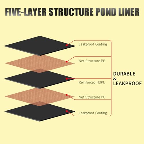 yeezoo-15X20FT-Reinforced-PE-Pond-Liner-KOI-Pond-Liners-for-Outdoor-Ponds-Enhanced-5-Layer-Structure-Pond-Liner-for-Fish-Duck-Garden-Raised-Bed-and-Waterscape-Pond082ozsq-ft-Thickness yeezoo 15X20FT Reinforced PE Pond Liner KOI Pond Liners for Outdoor Ponds Enhanced 5 Layer Structure Pond Liner for Fish Duck Garden Raised Bed and Waterscape Pond082ozsq ft Thickness