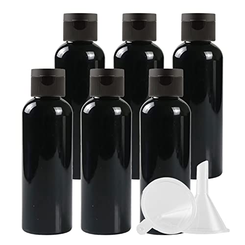 ZEOABSY 6 Piezas 100 ml Botellas con Flip-Top, Redondo Botes de Plástico Pet Negro con Tapa Abatible Negro, Botella de Viaje Rellenables para Cosmética Cover