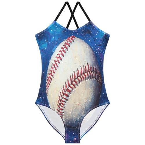 Pigsaly Girls One Piece Swimsuits Galaxy Space Stars Red Lace Stitches Baseball Kids Cross Back Swimwear Bathing Suit 3T