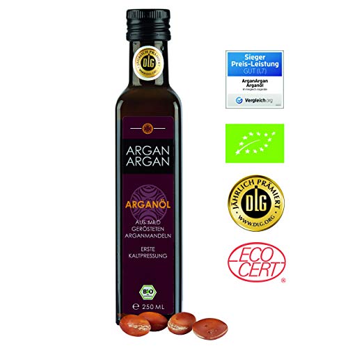 ARGANARGAN Bio-Arganöl geröstet 250ml, kaltgepresst, DLG-GOLD prämiert, SIEGER PREIS-LEISTUNG (vergleich.org), vegan, Gourmet-Speiseöl