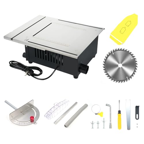 ZJchao Sierra de Mesa Portátil, Sierra de Mesa Eléctrica de 1600 W, de Compacta, con Hoja 40T, Colector de Polvo de 5000 RPM, Corte Vertical de 90°, Profundidad de 55 Mm (Enchufe de la UE)